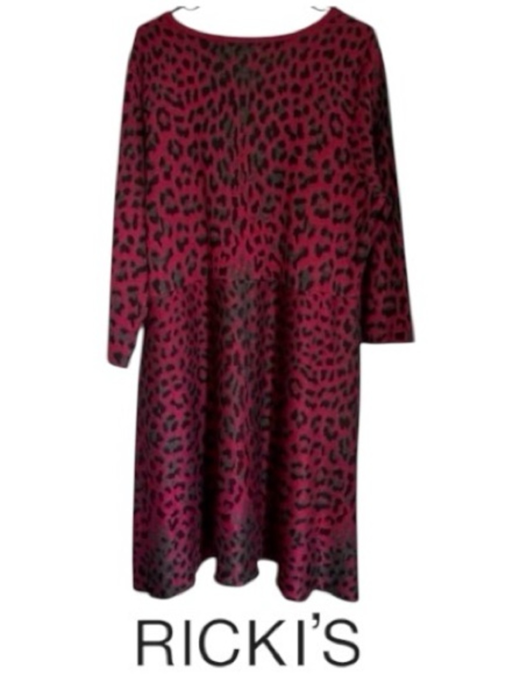 XXL Ricki's Leopard Print Swingy Knit Dress in Deep Red and Black, NWT